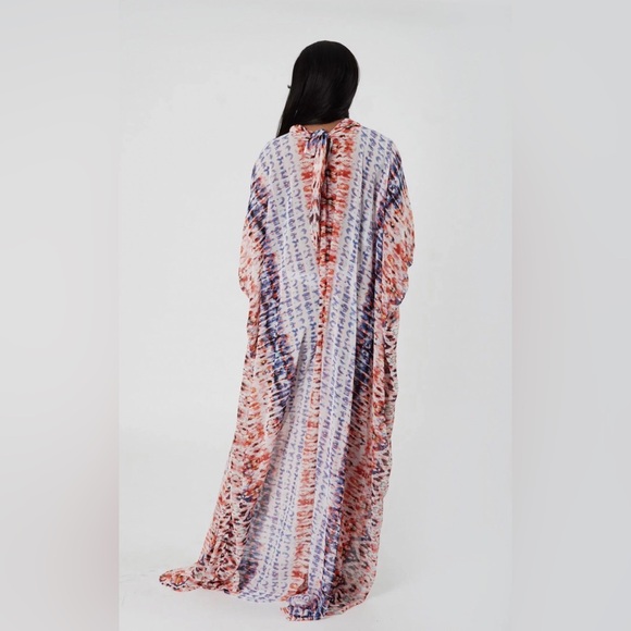 Multicolor Sheer Chiffon Handmade Kaftan Maxi Dress - Picture 4 of 4